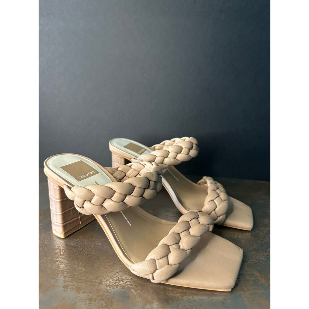 Dolce Vita Heeled Slide Sandal 6 Braided Minimalist Vacation Chic Nude Tan Paily